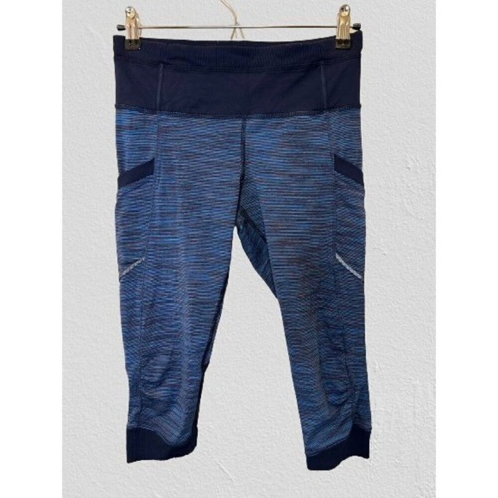 Lululemon Leggings Run For Fun Cropped Wee Space Stripe Inkwell Size Med
